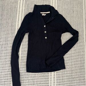 Women's Navy Button-Up Sweater Top